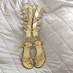 CHANEL gold gladiator sandals jewelry clasp 37.5
